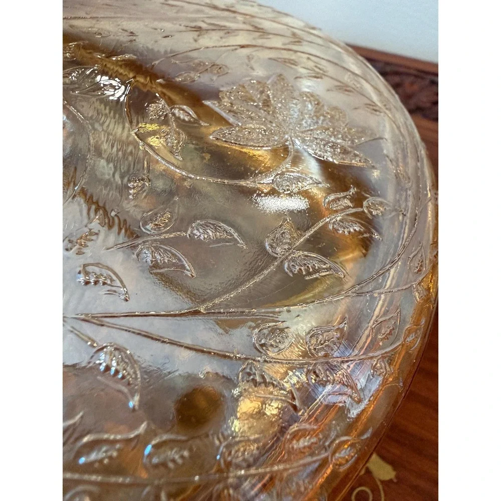 Vintage Jeannette Floragold Louisa Covered Dish, Marigold Carnival‎ Glass Bowl